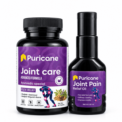 Puricane Joint Care Tablet & Joint Pain Relief Oil Combo | 60 Tablets + 60 ml Ayurvedic Joint Care Kit
